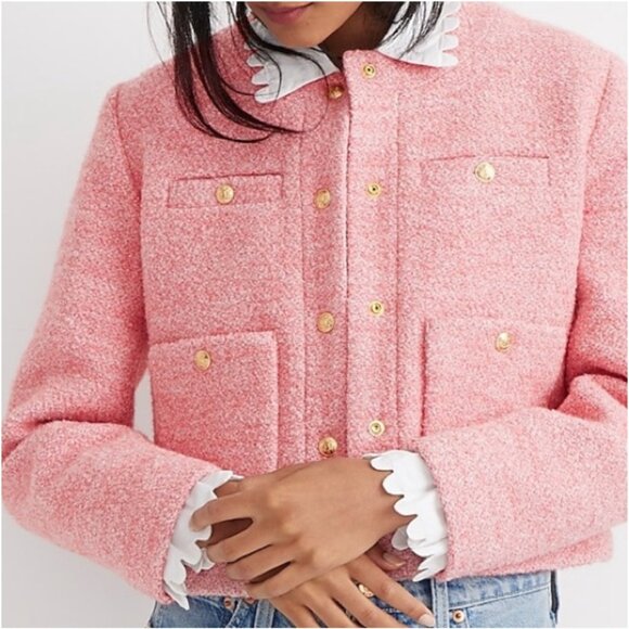 J. Crew Collection Cropped Lady Jacket in Italian Wool-blend Bouclé Pink - Picture 3 of 9